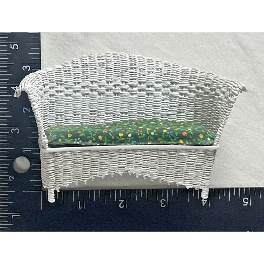 Wicker White Furniture Vtg 5 pc Set 1:12 Dollhouse Miniature + Accessories Decor - Picture 9 of 11